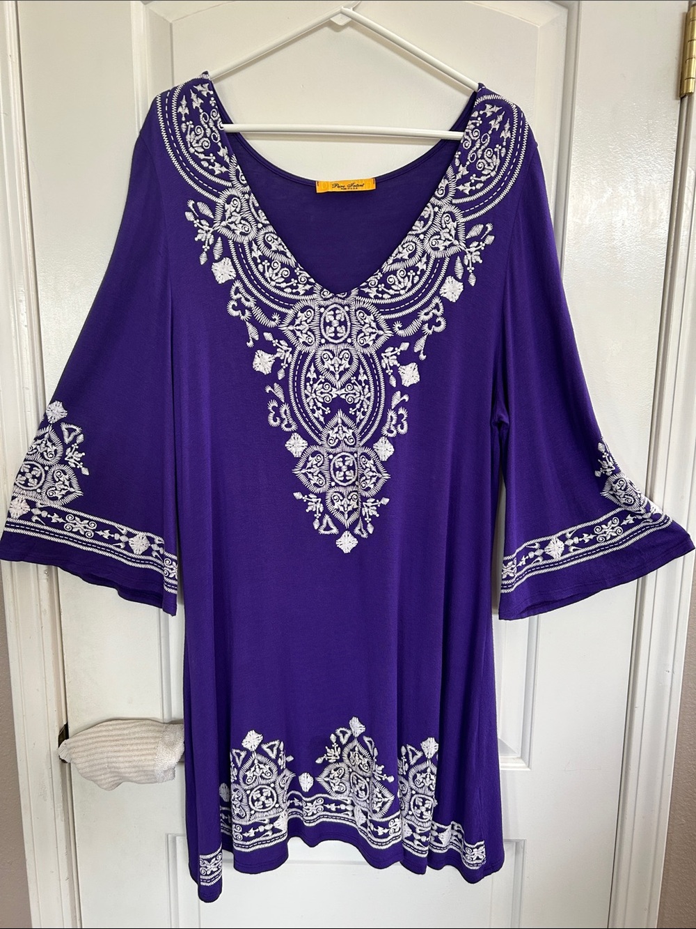 Purple Embroidered V-Neck Tunic Dress - Women